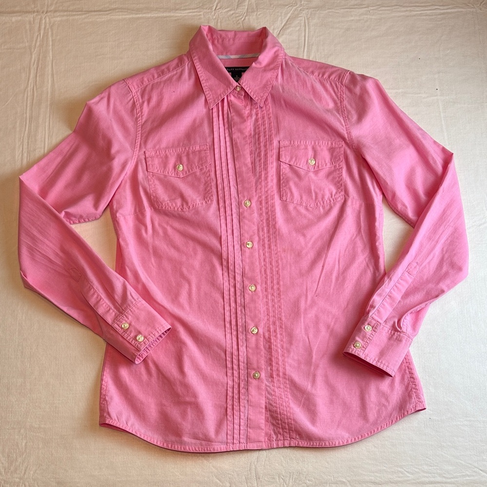 Banana Republic Women's  Pink Button Down Long Sleeve Shirt Front Pockets Size S
